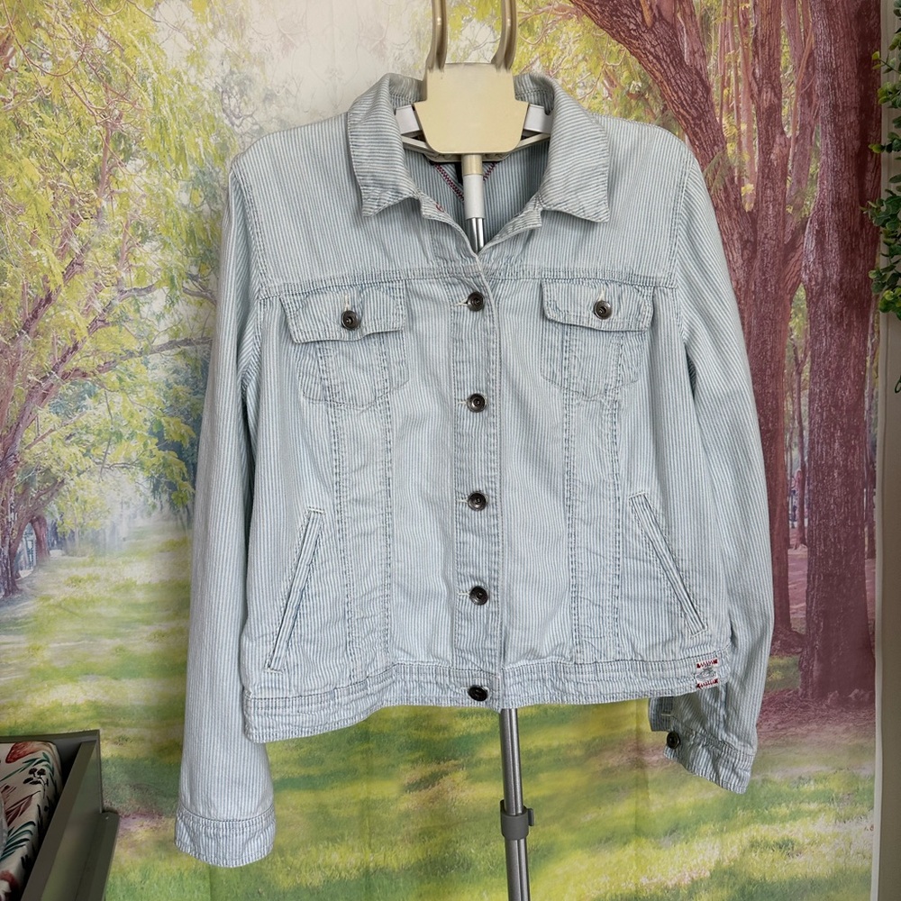 Tommy Hilfiger Striped Denim Cotton Button Blue White Jacket Size XLarge Women’s
